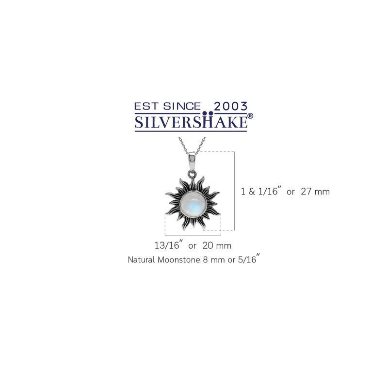 Silvershake 8MM Natural Moonstone 925 Sterling Silver Sun Ray Inspired Pendant with 18 Inch Chain Necklace - Image 3